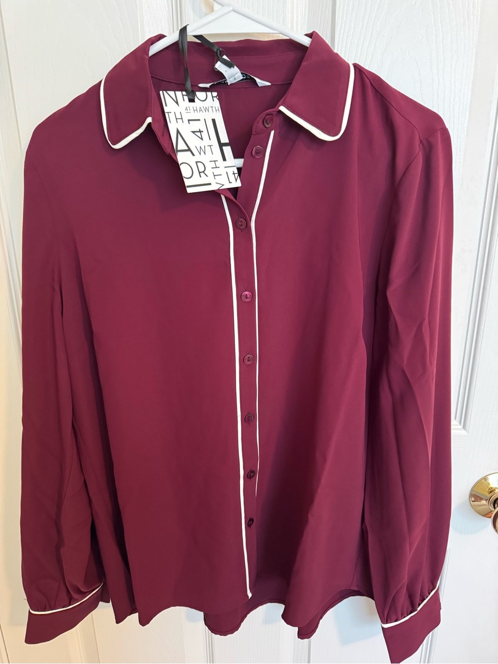 41 Hawthorn Burgundy Button-Down Shirt with White Piping